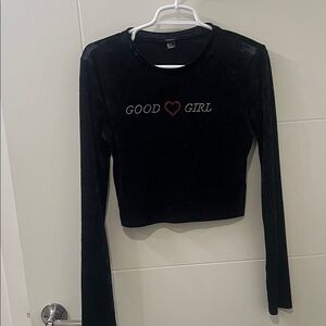 Forever 21: Velvet Black Long Sleeve Crop Top